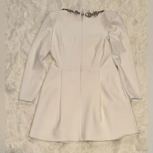 NWOT NADINE MERABI Kimberly Rhinestone Long Sleeve White Minidress Sz 12 - Picture 7 of 8